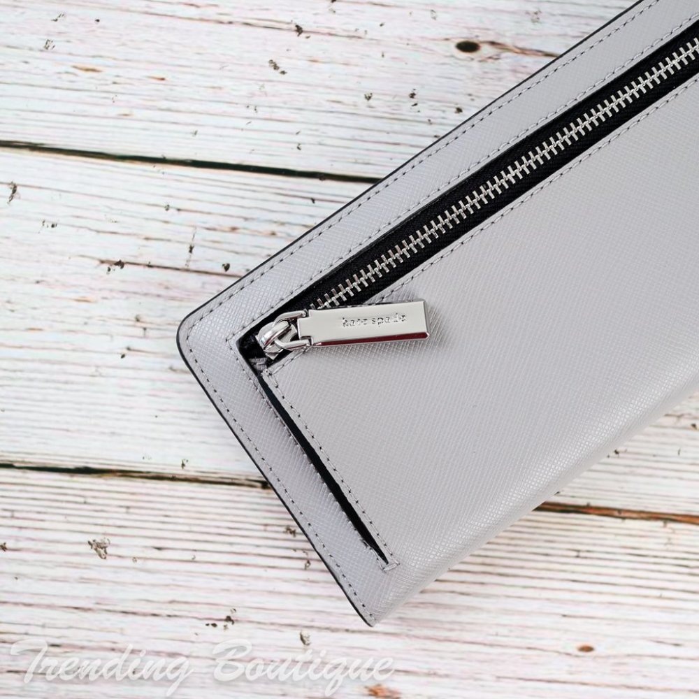 NWT Kate Spade Staci Colorblock Large Slim Bifold Wallet in Nimbus Grey/White - Picture 4 of 6